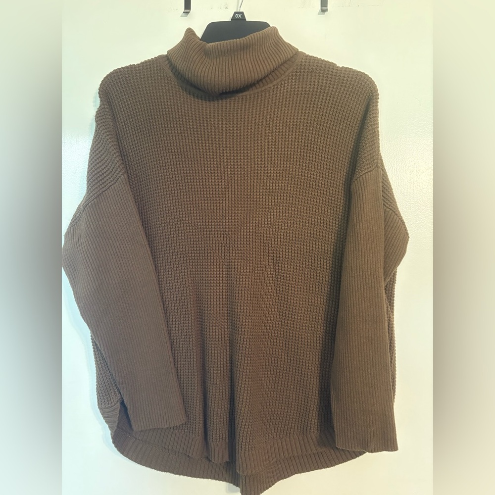 Michael Kors Sweater Womens 2X Brown Waffle Knit Turtleneck Relaxed Fit Plus